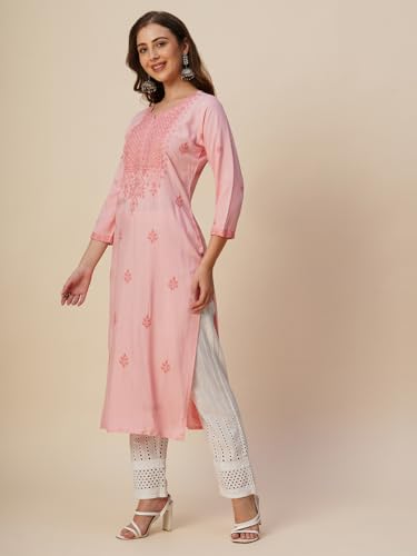 Image of RATAN Rayon Straight Lucknowi Chikankari Ethnic Wear Kurta for Women