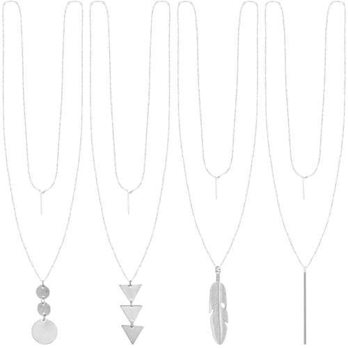 6Pcs Long Gold Necklaces for Women Long Statement Sweater Necklaces Tassel Pendant Neckace Set Jewelry Women Gifts