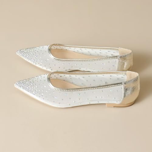 Hee grand Women's Pointed Toe Mesh Ballerina Shoes Crystal Rhinestone Dress Shoes for Wedding3