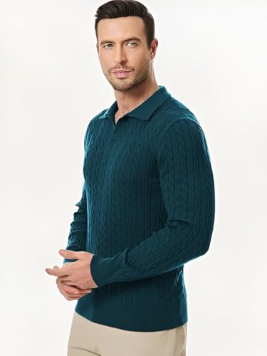 Image of TYSORT Men's Cotton Full Sleeve Collar Polo Sweater for Men, Cable Knitted Sweaters for Men