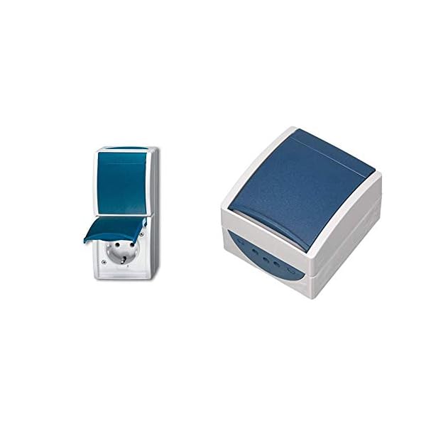 Busch-Jaeger 2601/6/20 EW-53 Ocean IP44 AP Schalter / Steckdosen Kombination & 20EW-53 SCHUKO Steckdose mit Klappdeckel…