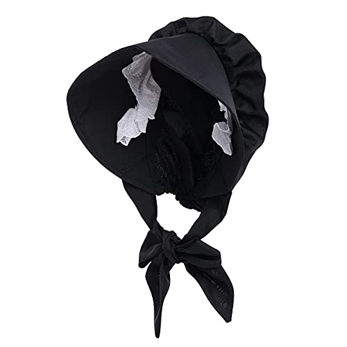 COSDREAMER Women's Victorian Oversized Bonnet - Pioneer Colonial Pilgrim Style (Black)