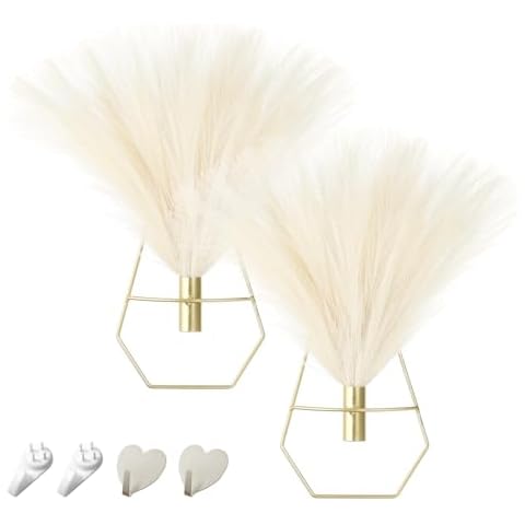 Pretty Jolly Boho Wall Decor, Vase Type Wall-Mounted Metal Wall Decor, Hanging Artificial Pampas Display, Wall Art Living Room, Bedroom, Bathroom, Dining room, Plant Wall Decor 2 Pack Gold Cover