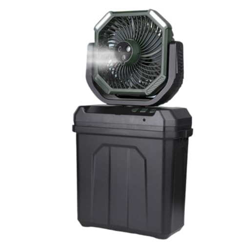 Yubbuio キャンプ 扇風機 ミストファン 瞬间冷却 大容量バッテリー 6L水タンク 角度調整可能 静音 USB充電式 ポータブル コンパクト 持ち運び便利 省エネ アウトドア 防災 熱中症対策 (クーリングスプレー - フォレストグリーン)の商品画像（Amazon）