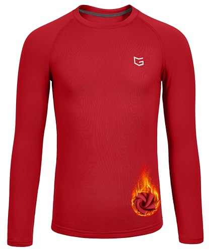 Youth Boys Compression Thermal Shirt Long Sleeve Fleece Undershirt for Boy Football Baseball Soccer Base Layer(Red L)