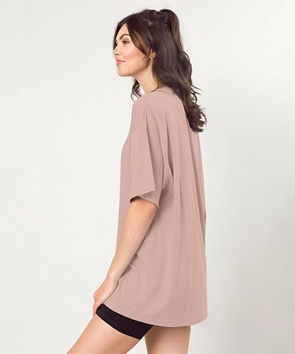 Image of SHODOX Women's Cotton Blend Oversized Drop Shoulder Solid T-Shirt(Pack of 1)