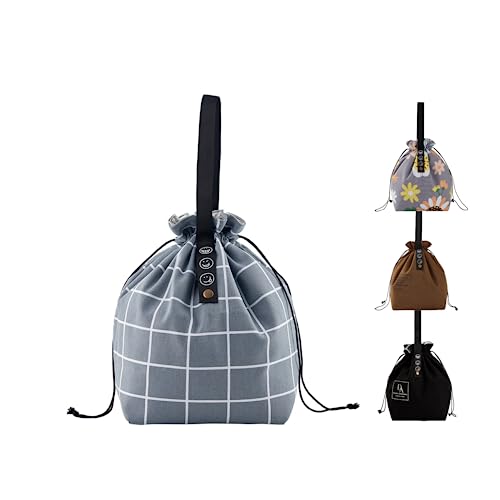 DAROSS Drawstring Lunch Bag, Reusable Small Lunch Bag，Lunch Sack，Cute Lunch Bag，Checkered lunch bag (Plaid)
