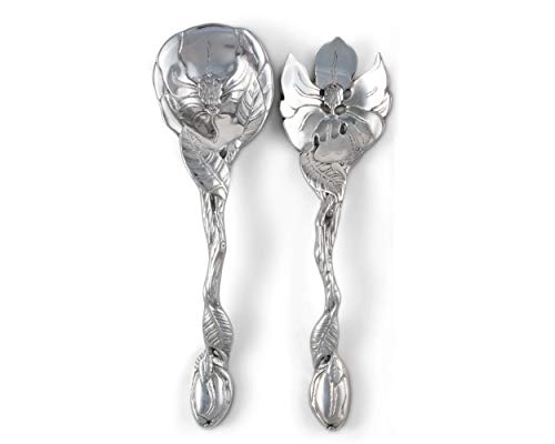 Arthur Court Metal Aluminum Long Magnolia Flower Salad Serving Set- Garden Inspired Heavy Quality Amazing Detail 11"