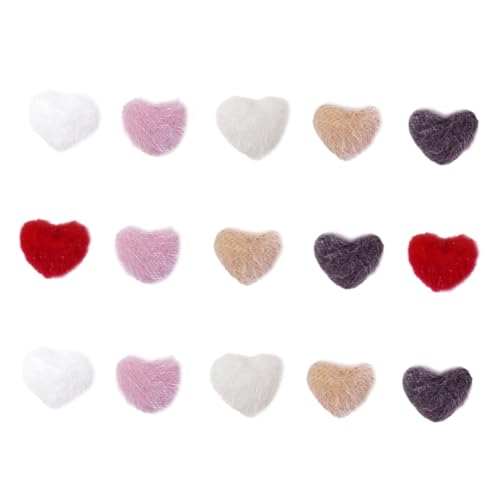 PLAFOPE 15Pcs Plush Nail Decor Mini Heart Ornaments for Nail Art Supplies for Nail Salons and Home Manicure for Women and Who Love Glamorous Nail Designs