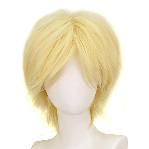 11 Inch Blonde Short Straight Anime Cosplay Wigs Hair Replacment Wigs with Bang for Men 's Costume Halloween Party (Blonde)