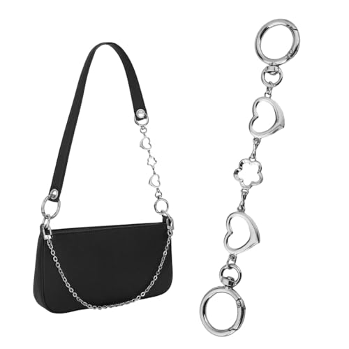 Kefley Cute Metal Heart Bag Extender Chain Charms Silver Hollow Heart and Flower Purse Strap Extender Replacement Extension Y2K Aesthetic Purse Handbag Charms Accessories for Women