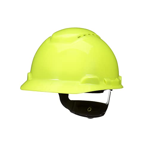 3M Hard Hat SecureFit H-709SFV-UV, Hi-Vis Yellow, Vented Cap Style Safety Helmet with Uvicator Sensor, 4-Point Pressure Diffusion Ratchet Suspension, ANSI Z87.1