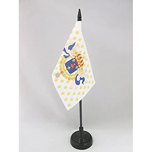 AZ FLAG - Drapeau De Table Royaume de France Cœur de Jésus - 15x10 cm - Mini Drapeau Royaliste Français De Bureau 100% Polyester Avec Hampe De 25cm Et Socle...