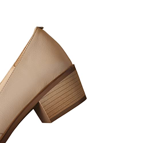 TinaCus Women's Pointed Toe Genuine Leather Handmade Low Chunky Heels Casual Pumps Shoes3