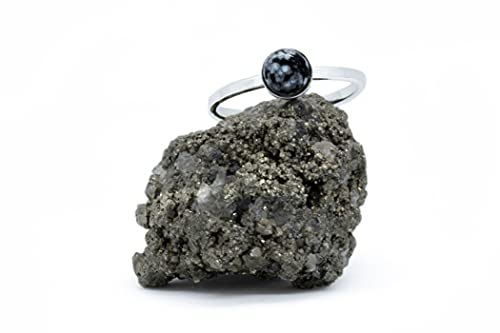 Anello Donna Argento 925 Ossidiana Fiocco di Neve - Protezione e Intuizione - Anello Piccolo Donna Argento e Pietra Naturale - Anello Donna Elegante Ossidiana - Anello con Pietra Nera