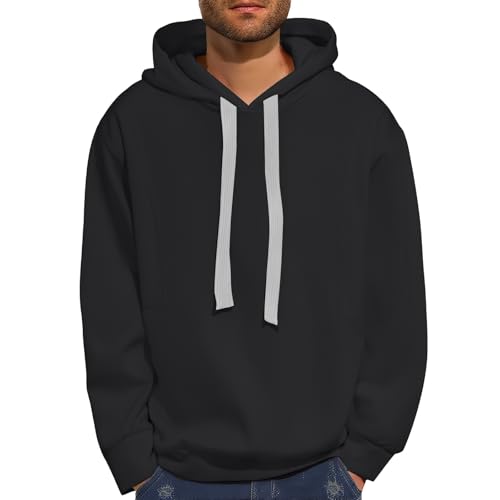 Mens Lightweight Pullover Hoodies Casual Hooded Collar Drawstring Sweatshirts with Pockets Solid Basic Pullover
