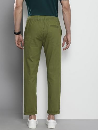Image of The Indian Garage Co Men Slim Fit Solid Mid-Rise Elasticated Linen Trousers