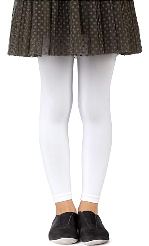NOQ Calzamaglia senza piedi per ragazze a figura intera, per scuola, danza, balletto, leggings opachi in microfibra, Bianco 8/9 anni (128/134 cm)