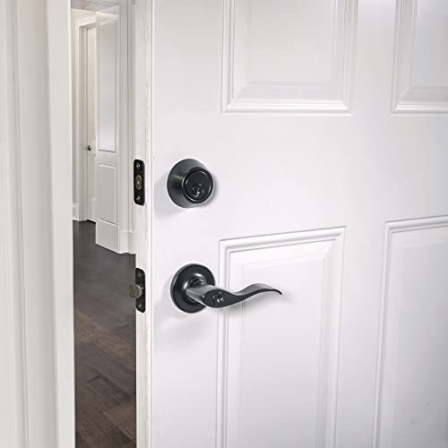 Image of Design House Springdale Keyed Entry Door Lever, Matte Black | Surface, Transitional, Brass, Hardware, 778886