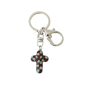 Sleutelhanger met kruis van Murano-glas rood
