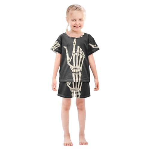 senya Short Sleeve Pajamas Sets Summer Cotton Sleepwear Skeleton Hand3