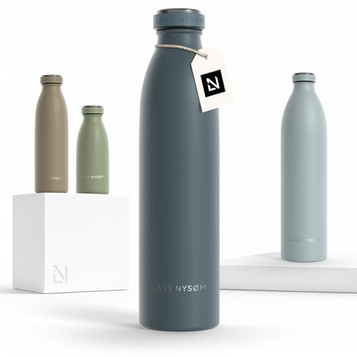 Image of LARS NYSOM Stainless Steel Insulated Water Bottle 12oz 17oz 25oz 34oz 51oz | Insulated Thermo Flask for Hot and Cold Beverages | Leakproof Drinking Bottle (Stone Blue, 25.4oz)