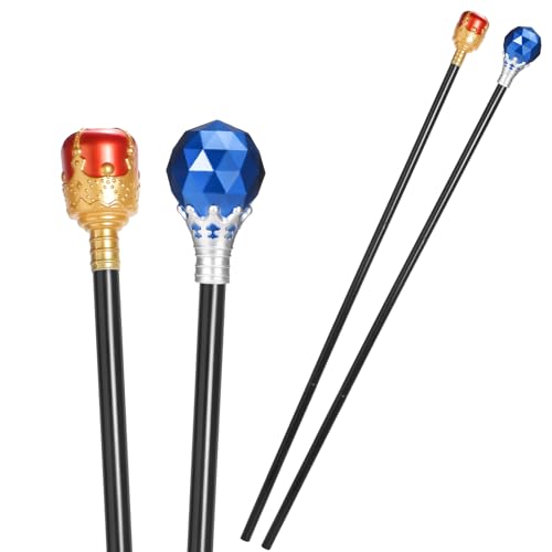 Ferreve 2 Pcs Adult Prom King Queen Scepter Set Royal Red Plastic Wand Princess Prince Scepter Wand Adult Prom Medieval Dress up Accessory(Red and Blue)
