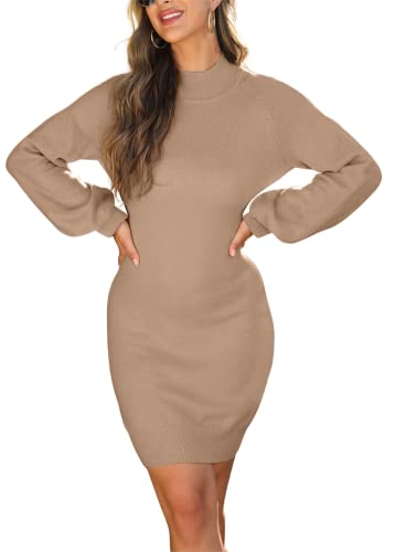 Image of GRECERELLE 2026 Womens Fall Winter Mock Neck Mini Pullover Sweater Dress | Long Sleeve Ribbed Knit Bodycon Fit for Parties Date Holidays Daily(XS-2XL)