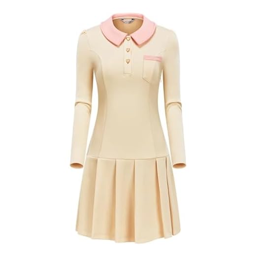 Women's Golf Dress Long Sleeve Slim Dress Turn-Down Collar A-line Hem Golf Skirt Plain Elastic Lady Golf Wear, Colour 1, XS