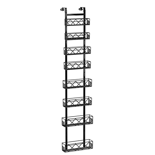 Over the Door Pantry Organizer 8-Tier Adjustable Baskets Hanging Spice Door Rack - 13.78" W x 65.16" H Behind the Door Storage for Kitchen, Bathroom, and Closet Organization (Black)