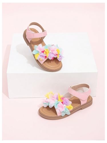 GORGLITTER Girl's Sandals Dressy Flower Pearl Open Toe Ankle Strap Leather Sandals4