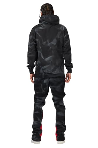 Men's Nelly Black/Red Hoodie Stacked Flare Track Set