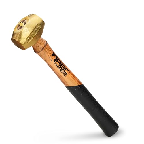 ABC HAMMERS Brass Hammer - 2 lb. USA Made Non-Sparking Hammer with 12.5" Wood Handle & Double Faced Head - ABC2BW
