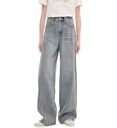 GOELIA Women Lyocell Cotton Blend Curved-Leg Jeans High Waist Elastic Waist Wide Leg Denim Pants