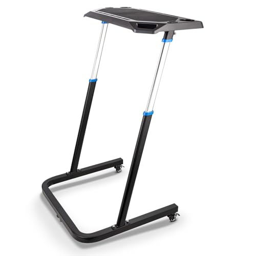 Alpcour Mobile Standing Desk with Wheels, Height Adjustable Computer Workstation, Black