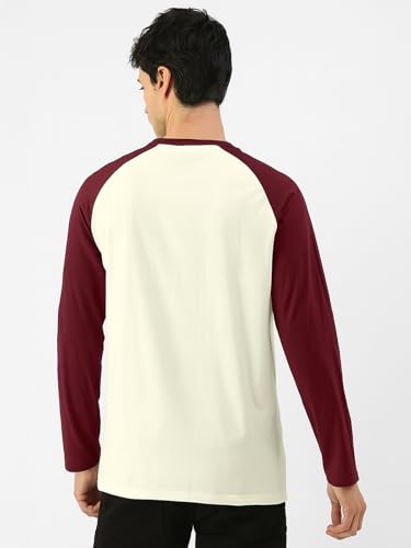 Image of Veirdo Pure Cotton Regular Fit Round Neck Front Chest Typographic Logo Printed Raglan Full Sleeve T-Shirt for Men (Colors: Green, Brown & Maroon)