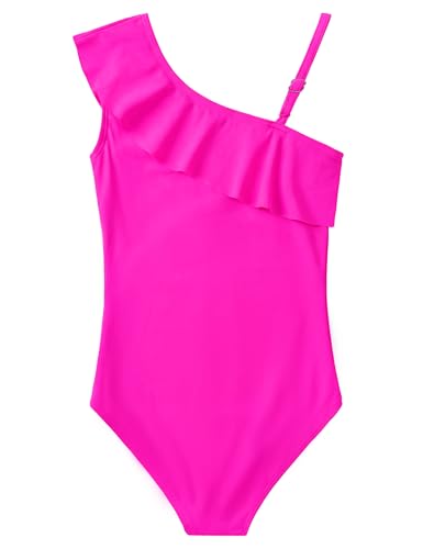 Image of Snowheart Girls Swimsuit Adjustable Shoulder Strap UPF50+ One-Shoulder Ruffle Bathing Suit 3-12T