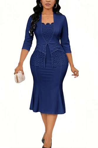 Image of Elegant Church Dress for Women Midi Dresses Work Wear Vintage Pencil Dress for Business Casual Outfits