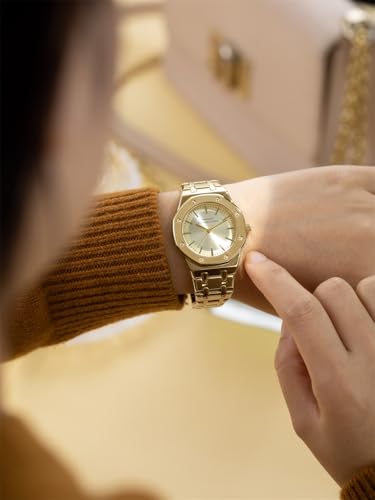 Image of French Connection Octa Edge | Analog | Champagne Sunray Dial | Gold Stainless Steel Strap | Watch for Women - FCB25GM