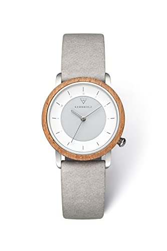 Preisvergleich Produktbild Kerbholz Holzuhr Masterpieces Collection Merle Solar Vegan analoge Damenuhr, Solahruhrwerk, Naturholz Gehäuse Eiche, Uhrenarmband aus reißfestem Papiermaterial, Ø 34 mm (Oak Arctic)