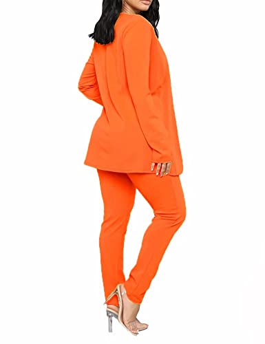 Women's Business Blazer Pant Suit Set For Work 2 Piece Outfits Orange Small #TOP1