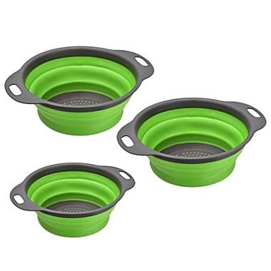 Jpl Set Of 3 Collapsible Silicone Strainers, Collapsible Colander - Set Of 3-2 Quart, 3 Quart, 4 Quart - Green & Grey #TOP1
