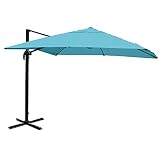 Mendler HWC-A96, horeca zweefparasol 3,5x3,5m (Ø4,95m) polyester/aluminium 25kg - turquoise zonder standaard