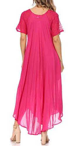 Image of Sakkas Egan Long Embroidered Caftan Dress /Cover Up with Embroidered Cap Sleeves