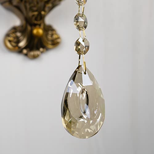 Image of Vintage Wall Sconce Set of 2, Antique Brass Wall Light with Pull Chain On /Off Switch, Elegant Wall Mounted Lamp with Crystal Bedside Wall Lamp for Entrance, Bedroom, Hallway