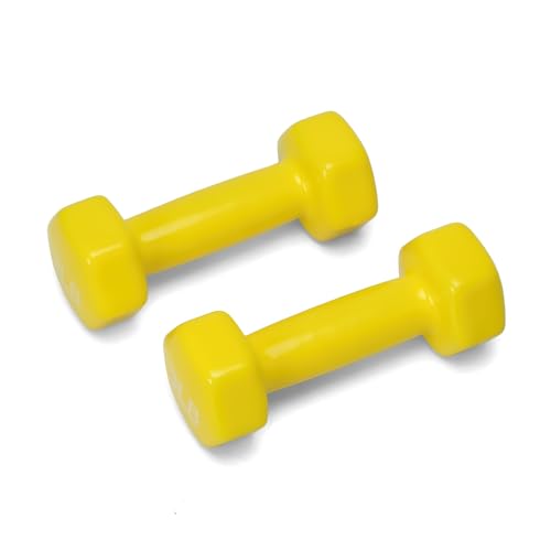 Image of Amazon Basics Vinyl Coated Dumbbell for Gym Exercises, Set of 2, 1.4 Kg, Yellow