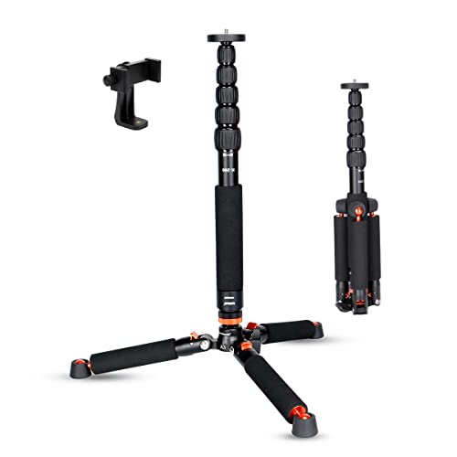 Koolehaoda Aluminiowy monopod do aparatu fotograficznego z metalową podstawą. 6 sekcji 42-177 cm, regulowana średnica nóg Φ28 mm, do 10 kg - czarny