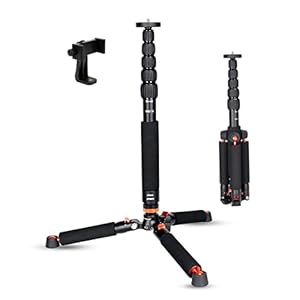 Koolehaoda Camera Aluminum Monopod with Metal Tripod Base.6 Sections 18-69inch Adjustable, Leg Diameter Φ28mm,up to 13lbs – Black