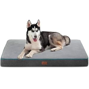 Bedsure Memory Foam Dog Beds Large Sized Dog – Orthopedic Pet Beds for Crate with Removable Washable Cover and Nonskid Bottom, Plush Flannel Fleece Top Pet Mat, Grey