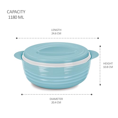 Image of MILTON Aspire 1500 Serving Casserole, Double Walled Inner Stainless Steel, PU Insulated Kitchen Hot Pot, Keeps Food hot & Fresh for Roti, Biryani, 1180 ml, Blue